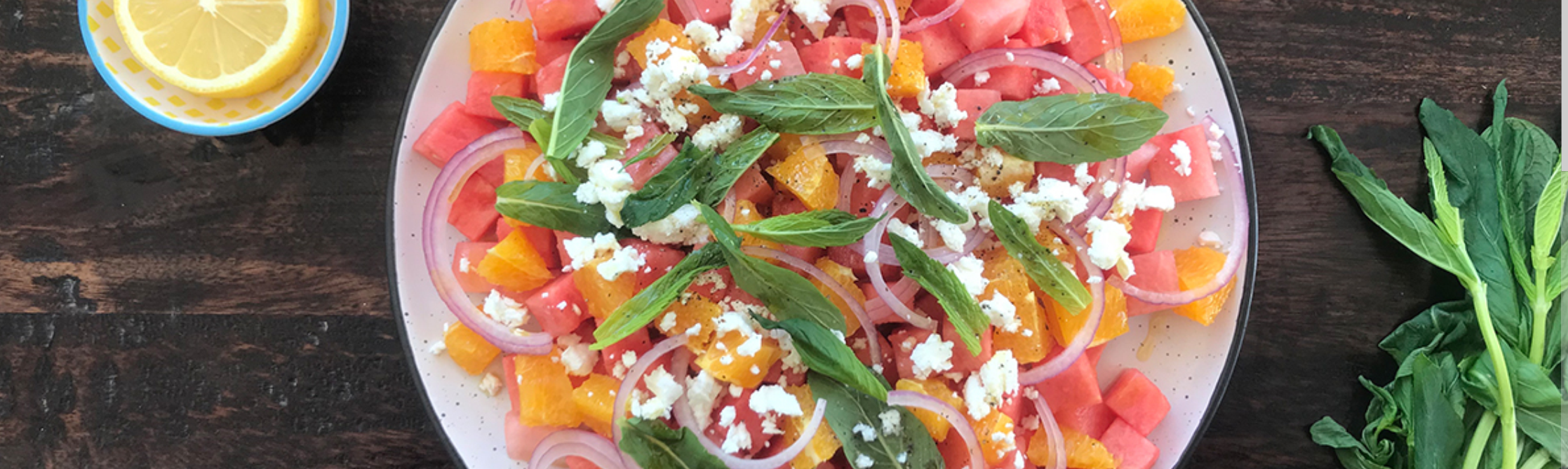 Watermelon, orange and feta salad